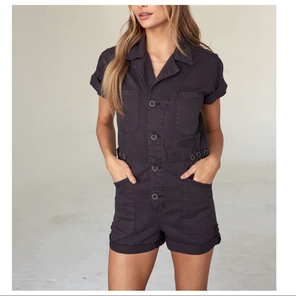 11 Effortlessly chic in the Remy Button Up Utility Romper - Picture 2 of 3